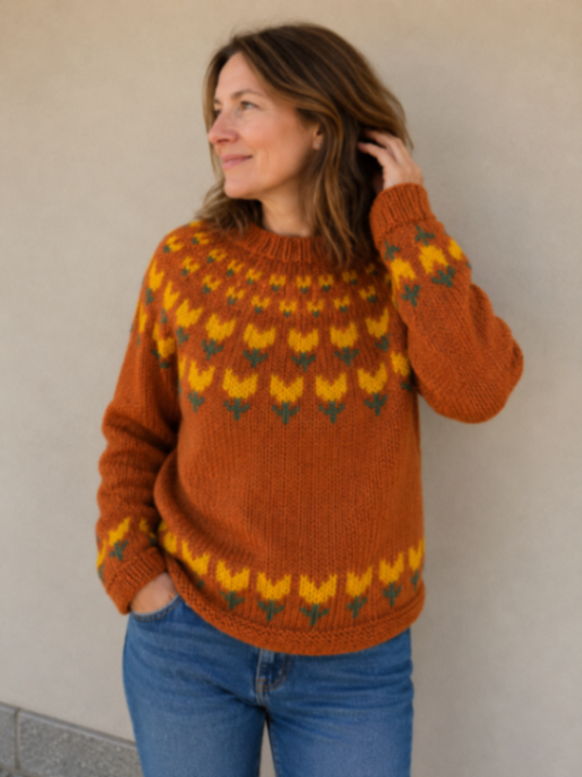 Orange base Flowers sweater 1