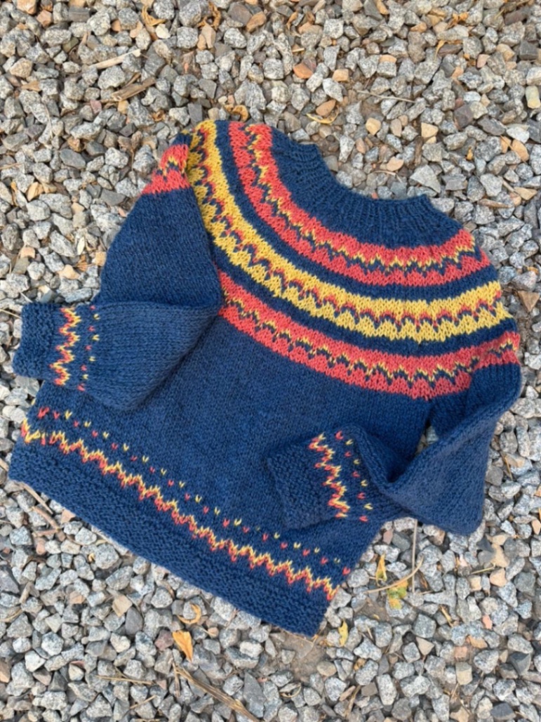Blue base and patterned sweater 1