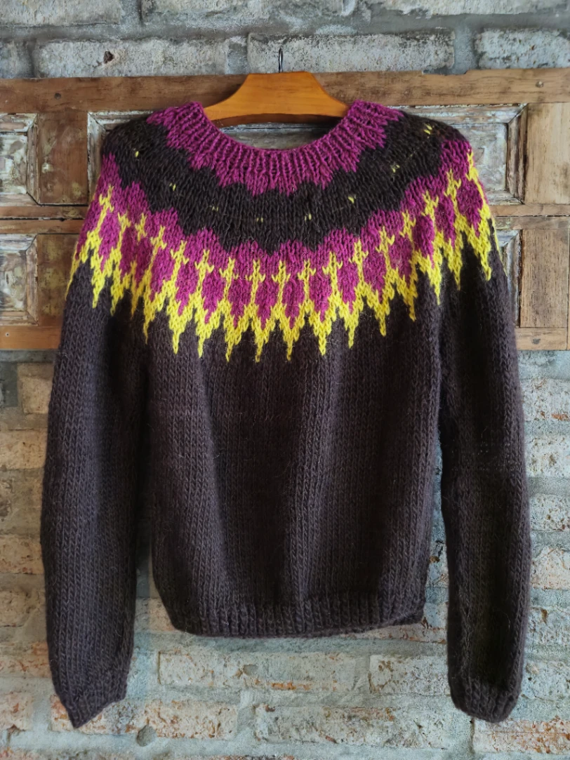 Burgundy base llama fibre sweater 1