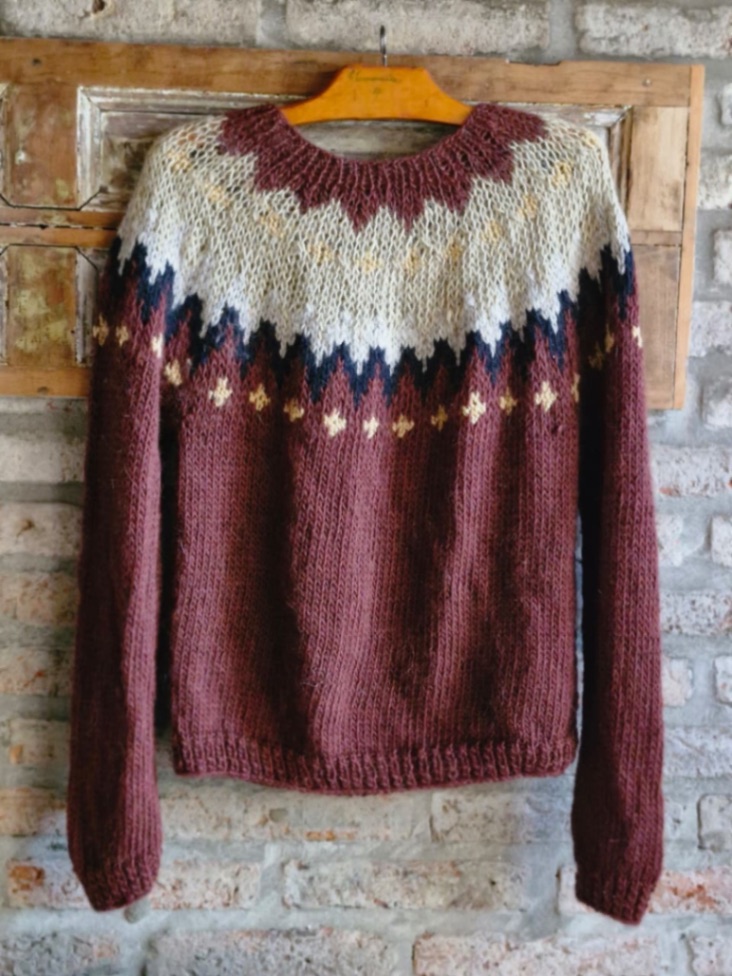 Burgundy base sweater. 1